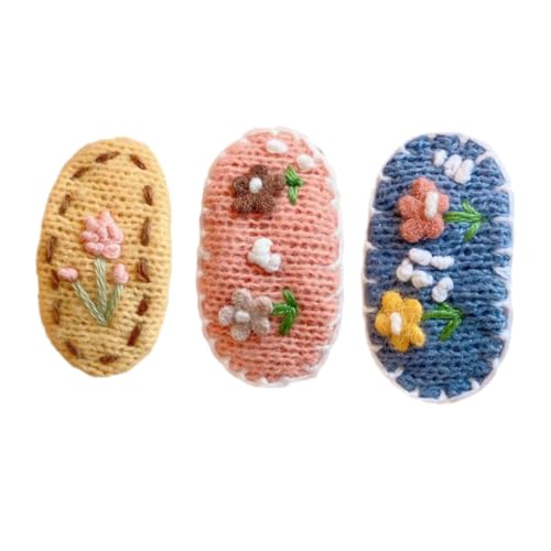 ELAYARD 3 Stück Teiliges Handgefertigte Haarclips mit Blumenmuster Weiche Gestrickte Haarklammern für Damen und Mädchen Modische Haarschmuck Accessoires für Alltag Party und Besondere von ELAYARD