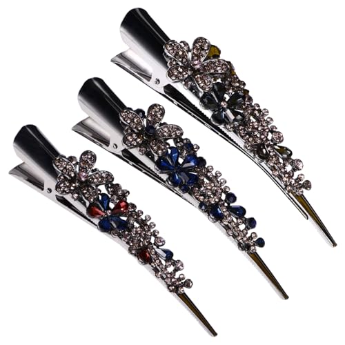 ELAYARD 3 Stück Teiliges Retro Wasser Glitzer Haarklammern mit Strassbesatz Große Alligator Clips für Damen Stilvolle Haarspangen für Hochzeit Party und Festliche Anlässe von ELAYARD