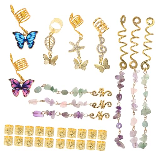 ELAYARD 31 Stück Teiliges Dreadlock Haarschmuck Goldfarbene Haarperlen und Anhänger mit Schmetterling Stern und Flügelmotiv Sichere Flecht accessoires für Damen Einfache Anwendung von ELAYARD