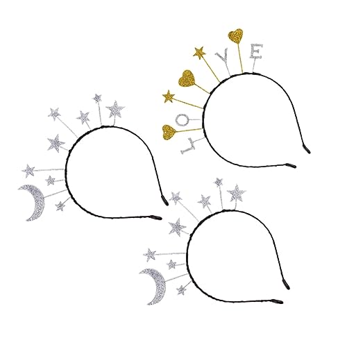 ELAYARD 3Stücke Glitzer Stirnbänder mit Stern Mond und Herz Kreative Haarreifen aus Legierung für Dekorative Kopfbedeckung für Partys und Haarschmuck von ELAYARD