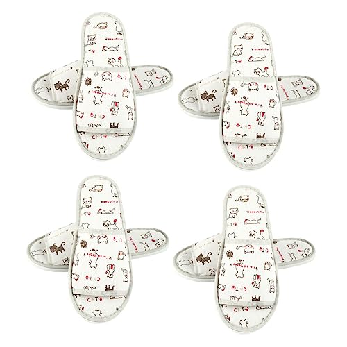 ELAYARD 4 Paare Einweg Hausschuhe Herren Damen Geschlossene Zehen Rutschfest Atmungsaktive Imitat leinen Slipper mit Lustigem Tiermotiv Leicht Bequem für Zuhause und Reisen von ELAYARD