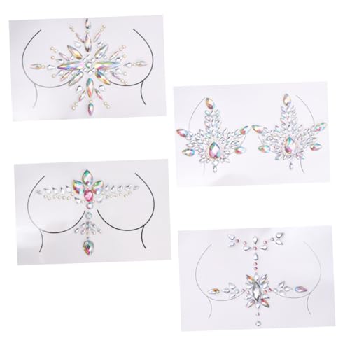 ELAYARD 4 Sätze Brust Edelstein Schmuck Party DIY Strasssteine Body Chest Jewels Aufkleber für Frauen Festival Makeup Körperdekoration von ELAYARD