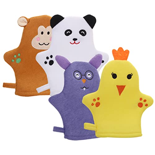 ELAYARD 4 Stück Badewaschhandschuhe Cartoon Design Hautfreundliche Schäumende Peeling Handschuhe für Sanfte Körperreinigung und Massage Leicht und Kompakt für Junge Mädchen von ELAYARD