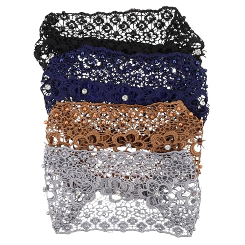 ELAYARD 4 Stück Teiliges Damen Haarband Spitzen Stirnbänder mit Kunstperlen Elastisch und Dehnbar Bequeme Rutschfeste Haarschmuck für Alltag Party Makeup und Hautpflege Weiche Schonende von ELAYARD