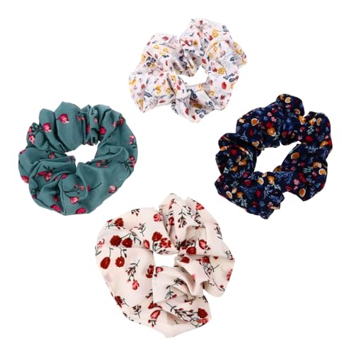 ELAYARD 4 Stück Teiliges Elastische Haarringe mit Vintage Blumenmuster Dehnbare Stoff Haargummis für Damen und Mädchen Schonende Haarschmuck für Alltag Schule Party und Fotoshootings von ELAYARD