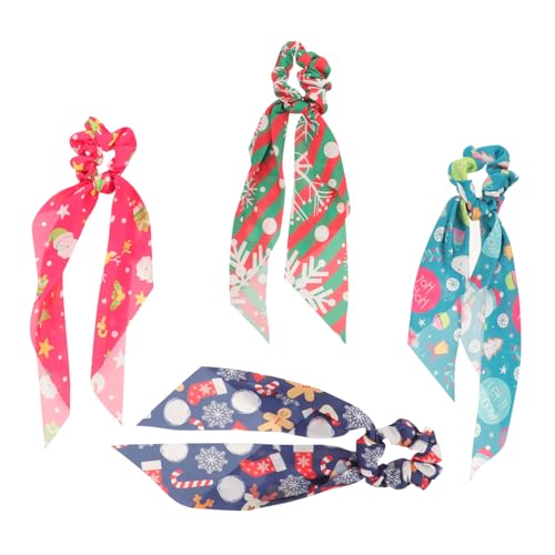 ELAYARD 4 Stück Teiliges Haarring mit Weihnachtsmotiv Elastische Haargummis in Klassischen Farben Dehnbar und Langlebig Modisch Gestaltete Haarschmuck für Frauen Geeignet für Alltag und von ELAYARD