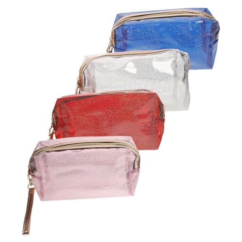 ELAYARD 4 Stück Teiliges Irideszente Kosmetiktaschen Transparent Langlebig Reise Organizer Make up Beutel mit Metallreißverschluss Vielseitig Tragbar in Rot Rosa Blau Silber von ELAYARD