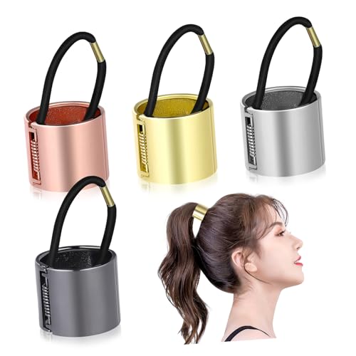 ELAYARD 4 Stück Teiliges Metall Haarband mit Federverschluss Langlebiger Ponytail Halter für Damen und Mädchen Modisches Accessoire in Gold Silber Roségold und Schwarz Elastisch und von ELAYARD