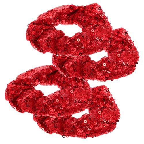 ELAYARD 4 Stück Teiliges Pailletten Haargummi Weihnachts Haarschmuck Elastische Scrunchy Haarbänder Party Festliche Haarseile Rot für Mädchen und Frauen von ELAYARD