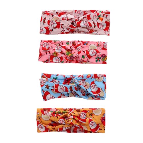 ELAYARD 4 Stück Weihnachtliches Stirnband Elastisch mit Santa Claus Druck Atmungsaktiv und Dehnbar Modisch für Damen Alltag Yoga Sport Haarschmuck für Festliche Frisuren von ELAYARD