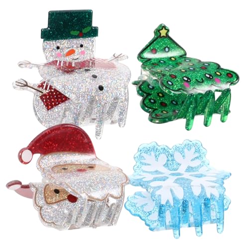 ELAYARD 4 Stück Weihnachtshaarspangen Fröhlich Schneeflocken-haarklammer Weihnachtshaarschmuck Für Mädchen Klaue Haarspangen Klein Weihnachten Mini Weihnachtskrallen Klauenclip Dünn Acryl von ELAYARD
