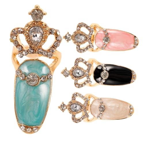 ELAYARD 4stücke Teiliges Krone Nagelringe Mit Strass Stilvolle Fingernagel Dekoration Für Besondere Anlässe Einzigartige Schmuckstücke Für Mädchen von ELAYARD