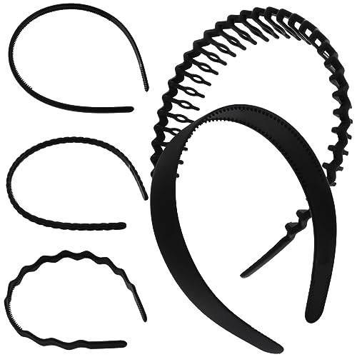 ELAYARD 5 Stück Damen Stirnbänder mit Zähnen Rutschfeste Haarschmuck für Gesichtswäsche Sport und Alltag Schwarz für Hochzeiten und Partys von ELAYARD