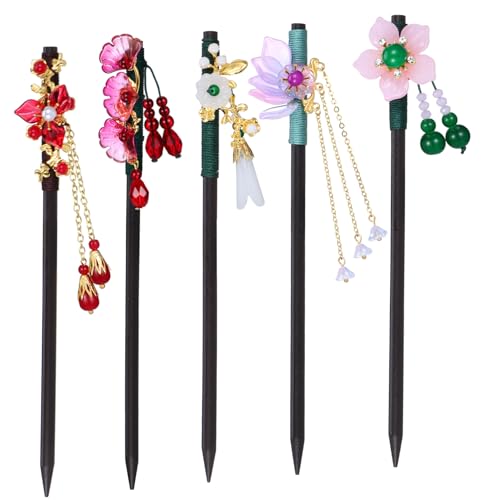 ELAYARD 5stücke Chinesische Klassische Haarnadeln Haarstäbe Mit Quaste Dekorative Haarnadeln Für Frauen Haarschmuck Für Langes Haar Haarpins Mit Blumen Und Quastendesign Für Verschiedene f von ELAYARD