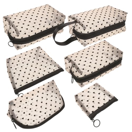 ELAYARD 6 Stück Make Up Taschen Herzform Reise Make Up Taschen aus Netzstoff Kosmetiktaschen für Damen mit Reißverschluss Organizer für Lippenstifte und Pinsel Tragbare für Reisen von ELAYARD