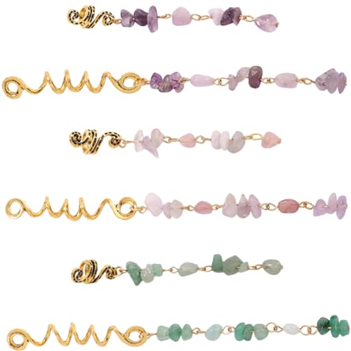 ELAYARD 6 Stück Natürliche Stein Dreadlock Haarschmuck Spiralen und Perlen für Zöpfe Leicht Langlebig Modisch Geeignet für Männer und Frauen Party Hochzeit Alltagsstil von ELAYARD