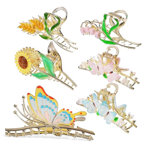 ELAYARD 6 Stück Teiliges Damen Haarspangen aus Metall Starke Haarklammern mit Blumen design Langlebig und Vielseitig für Dickes Dünnes Langes und Kurzes Haar für Hochzeit Party von ELAYARD