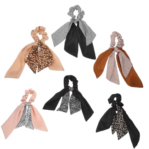 ELAYARD 6 Stück Teiliges Elastische Haargummis mit Band Weiche Rutschfeste Haarschleifen für Damen und Mädchen Vielseitiges Haarschmuck Accessoire für Sichere Ponytails und Stilvolle von ELAYARD