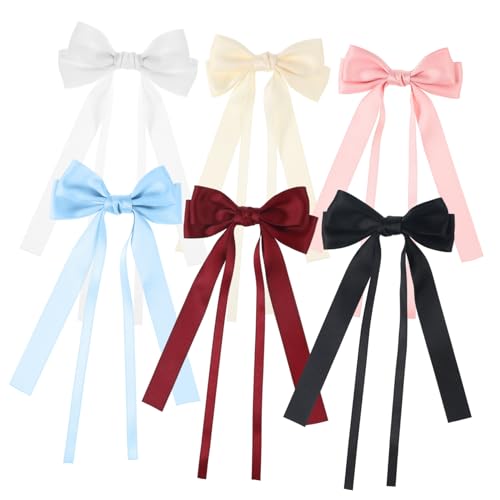 ELAYARD 6 Stück Teiliges Haarschleifen Zarte Haarklammern mit Schleifen und Langen Bändern Farbenfrohe Haarspangen für Damen und Mädchen Weich und Schonend Vielseitig für Alltag und von ELAYARD