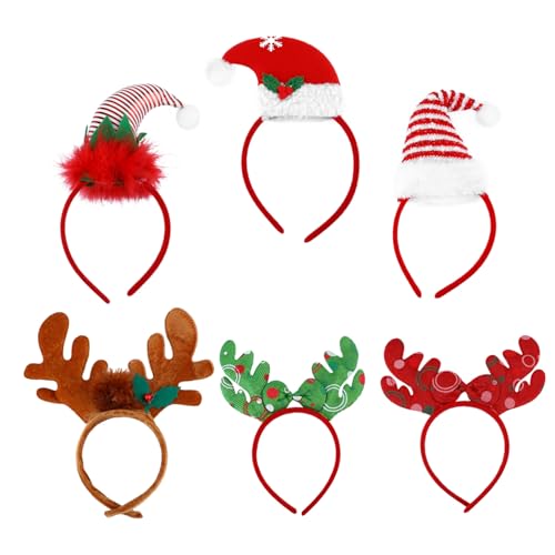 ELAYARD 6 Stück Teiliges Weihnachts Headband mit Weichem Rentiergeweih und Farbigen Schleifen Leichtes Bequemes Haarband für Erwachsene und Festliche Haaraccessoires für Weihnachtsfeiern von ELAYARD