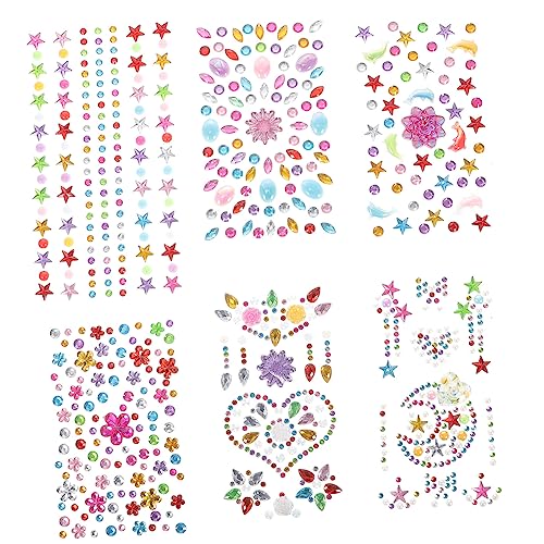 ELAYARD 6blätter Aufkleber Edelsteine Strass Gesichtskörper Tattoos Dekoration Für Partys Festivals Und Halloween Selbstklebende Hautfreundliche Glitzer Gems Für Kreatives Make-up von ELAYARD
