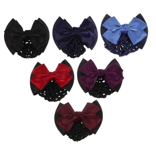 ELAYARD 6stücke Haarnetz Mit Schleife Elastische Damen-haarspangen Dutt-haarnetze Schleifenkopfschmuck Haarnadeln Für Frauen Und Mädchen Rot Blau Schwarz Weinrot Dunkelviolett Hellblau von ELAYARD