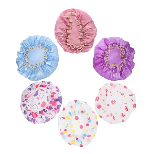 ELAYARD 6stücke Duschhaube Wiederverwendbar Für Damen Aus Wasserabweisendem Peva Und Polyester-baumwolle Mit Elastischem Band Für Sicheren Sitz Vielseitig Und Praktisch von ELAYARD