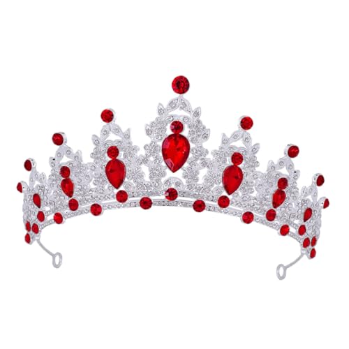 ELAYARD Barocke Damen Krone Kopfstück Rot Silber Tiara Braut Haarreif für Hochzeit Geburtstag Halloween Fest Funkelnde Königin Herz Krone Haarschmuck Kopfschmuck für Besondere Anlässe von ELAYARD