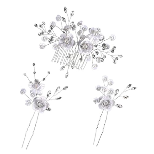 ELAYARD Blumen Haarkamm Braut Hochzeit Haarschmuck mit Strass U Form Teiliges Weißer Brautschmuck für Damen und Besondere Anlässe von ELAYARD
