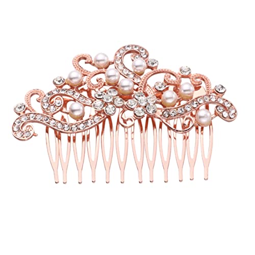 ELAYARD Braut Haarkamm mit Kristallen und Perlen Haar Accessoire Roségold Modischer Brautschmuck für Hochzeit Party und Festliche Anlässe Einzigartiges Design für Damen von ELAYARD