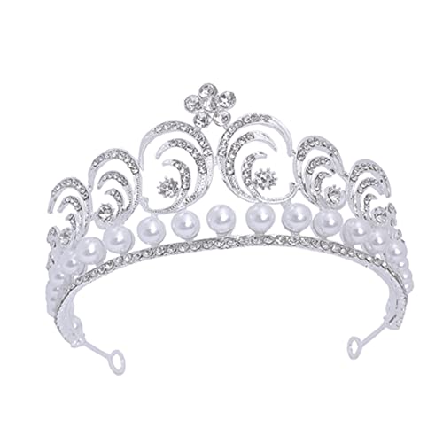 ELAYARD Brautkrone Barock Haarschmuck Silber Perlen Strass Hochzeit Tiara Stirnband für Damen Festliche Accessoires und Fotoshooting von ELAYARD