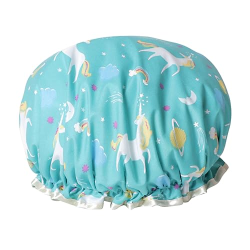 ELAYARD Cartoon Duschhut Doppelschicht Damen Badehut Mit Einhorn Design Für Dusche Und Küche Wiederverwendbare Duschmütze von ELAYARD