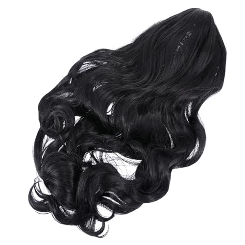 ELAYARD Damen Lang Lockige Perücke Hochtemperaturfaser Verstellbar Elastisch Wasserwelle Stilvolle Schwarze Welle Mittelscheitel Für Alltag Karneval Cosplay von ELAYARD