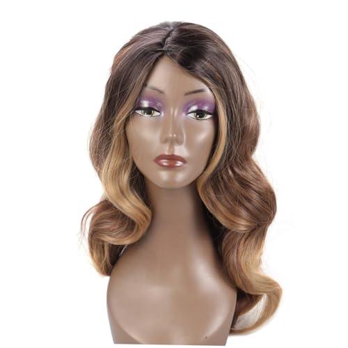 ELAYARD Damen Lange Lockige Cosplay Perücke Synthetisches Hitzebeständiges Haarteil mit Haarnetz Mittelteil für Fasching Party Alltagsgebrauch von ELAYARD