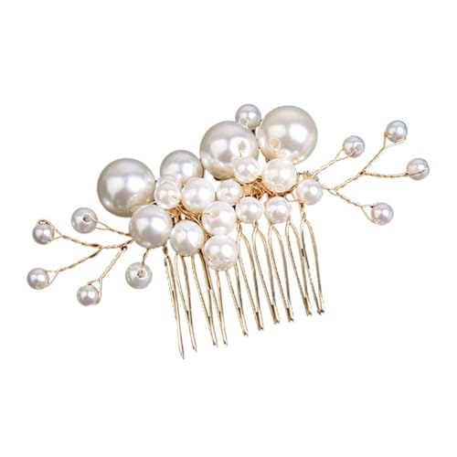 ELAYARD Goldener Perlen Haarkamm Brautschmuck Eleganter Haarschmuck für Frauen und Mädchen Hautfreundlich Handgefertigt für Hochzeiten Partys und Feiern von ELAYARD