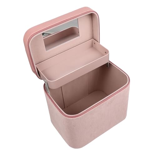 ELAYARD Große Kapazität Kosmetiktasche Damen Handlich Tragbar Leicht Reise Waschbeutel mit Spiegel Rosa Druckfest Abriebfest Organizer für Make Up Aufbewahrung von ELAYARD