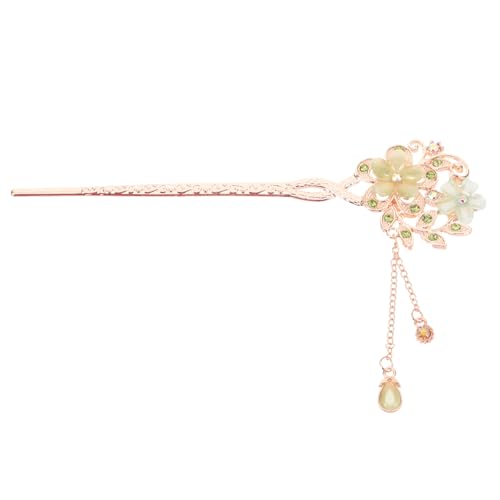 ELAYARD Grüner Chignon Haarschmuck Frauen Klassischer Blumen Haarstab mit Quasten Anhänger Eleganter Chinesischer Haarnadel für Langes Haar Ethnischer Stil von ELAYARD