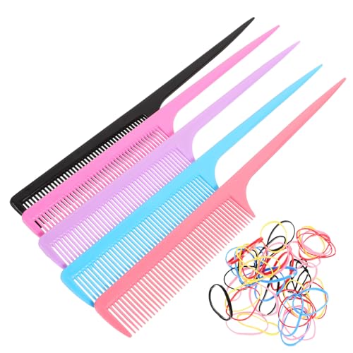 ELAYARD Haarschneidekamm mit Spitzen Stylingkämmen und Bunte Gummibänder Leicht Bruchfest Schmerzfrei Entwirrend für Haarschneiden und Haarstyling Vielseitig für Frauen Zufällige Farbe von ELAYARD