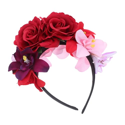 ELAYARD Tag Der Toten Stirnband Mit Rosenblüten Blumenkronen Kopfschmuck Für Halloween Party Kunstblumen Stirnband Blumenhaarreif Für Kostüm Zubehör Blumenkronen Kopfbedeckung von ELAYARD