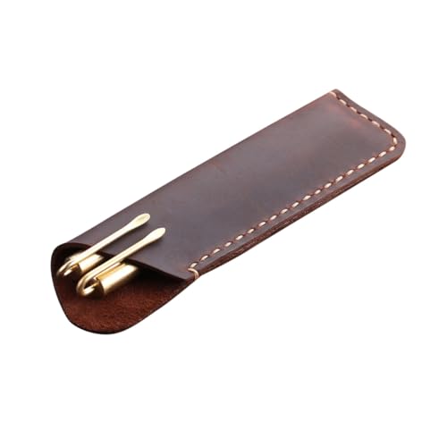 ELAYARD Handgefertigte Vintage Leder Stifthülle aus Echtem Rindsleder Robuste Pen Pouch Schutzhülle für Stifte Edle Aufbewahrungstasche für Büro Schule und Zuhause Braune Stiftebox von ELAYARD