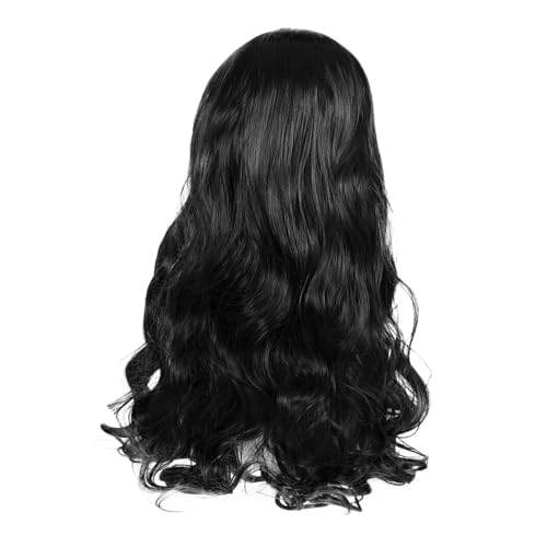 ELAYARD Lange Schwarze Gewellte Perücke für Damen mit Mittlerem Scheitel Natürlich Aussehende Synthetische Hitze Resistente Fasern Vielseitig Tragbar für Alltag Party Cosplay und Kostüm von ELAYARD