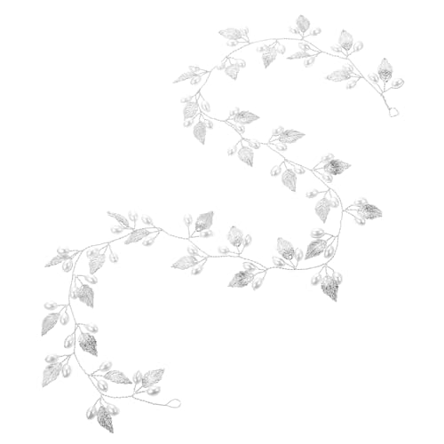 ELAYARD Lange Silberne Haarrebe mit Perlen und Blättern Leichtes Braut haarschmuck für Damen und Mädchen Hautfreundlich für Hochzeiten Partys Brautjungfern und Festliche Anlässe von ELAYARD