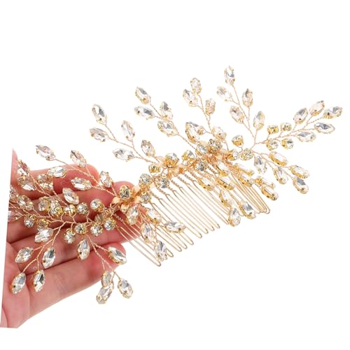 ELAYARD Rhinestone Haarkamm Hochzeit Braut Handgefertigter Goldener Haarschmuck Seitenkamm Leichter Brautschmuck für Hochzeitsfrisuren und Festliche Anlässe von ELAYARD