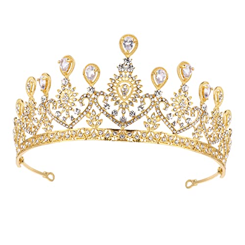 ELAYARD Strass Prinzessin Krone Goldfarben Delikate Hochzeit Tiara mit Funkelnden Zirkonia Eleganter Haarschmuck für Braut Brautjungfer und Festliche Anlässe von ELAYARD