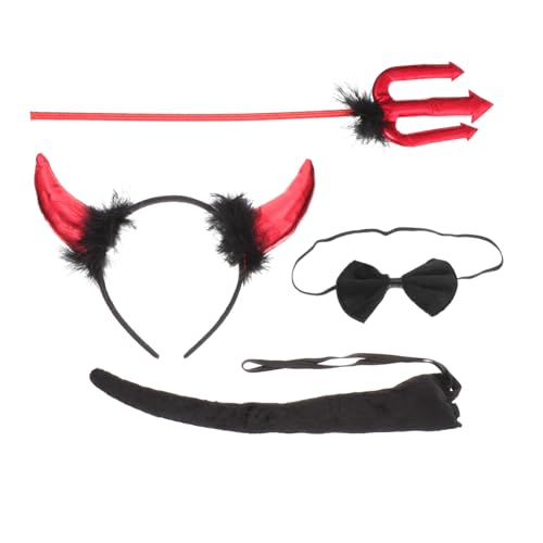 ELAYARD Teufel Kostüm Zubehör Set mit Hörner Haarreif Teufelsgabel und Fliege Teiliges Cosplay Party Accessoire für Halloween Karneval und Themenfest Langlebig und Auffällig von ELAYARD