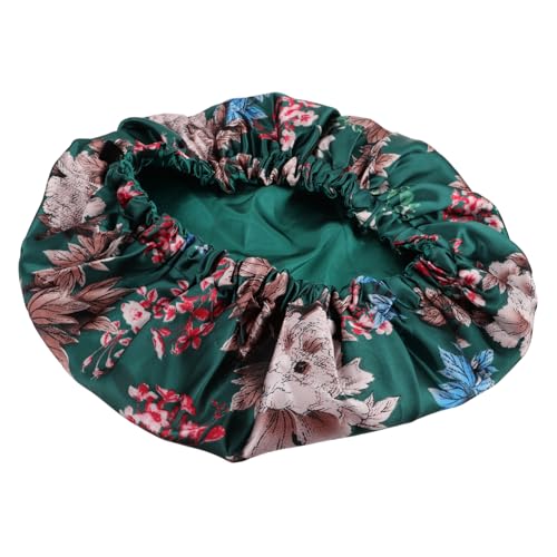 ELAYARD Wasserdichte Duschhaube Damen mit Elastischem Doppellagig für Optimalen Schutz Floral Grün Leicht und Geeignet für Frauen und Mädchen Beim Duschen und Schlafen von ELAYARD