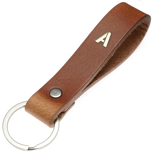 ELBERCRAFT® Schlüsselanhänger Leder ALPHABET A der Schlüssel Organizer für deine Schlüsseltasche keychain made in Germany braun gold Gravur von ELBERCRAFT