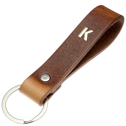 ELBERCRAFT® Schlüsselanhänger Leder ALPHABET K der Schlüssel Organizer für deine Schlüsseltasche keychain made in Germany braun gold Gravur von ELBERCRAFT