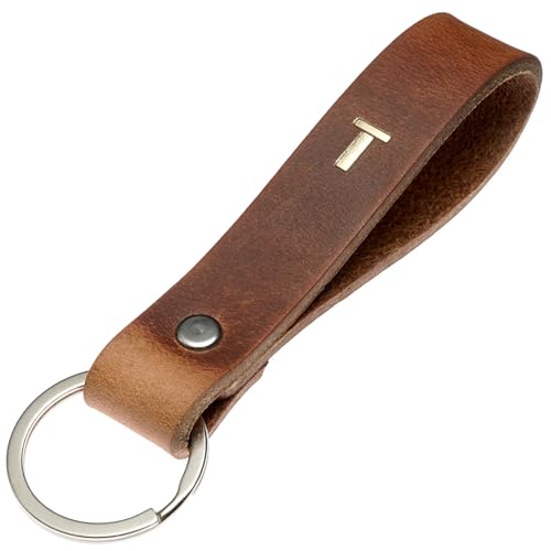 ELBERCRAFT® Schlüsselanhänger Leder ALPHABET T der Schlüssel Organizer für deine Schlüsseltasche keychain made in Germany braun gold Gravur von ELBERCRAFT
