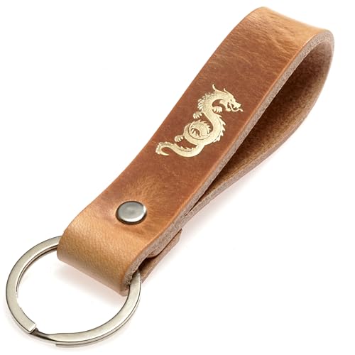 ELBERCRAFT® Schlüsselanhänger Leder DRACHE der Schlüssel Organizer für deine Schlüsseltasche keychain made in Germany braun Gravur gold von ELBERCRAFT